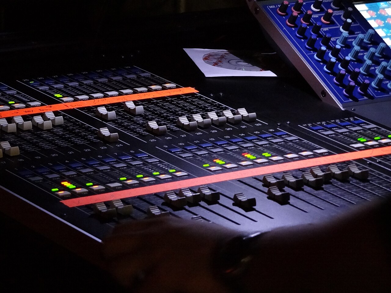 Controls on a live sound mixing console